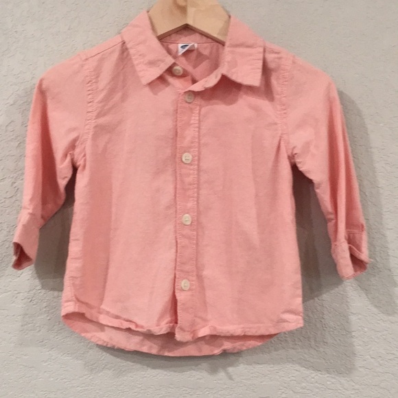 Old Navy Baby Boy Sz 6-12M Salmon Chambray Button Shirt 100% Cotton - Picture 1 of 10